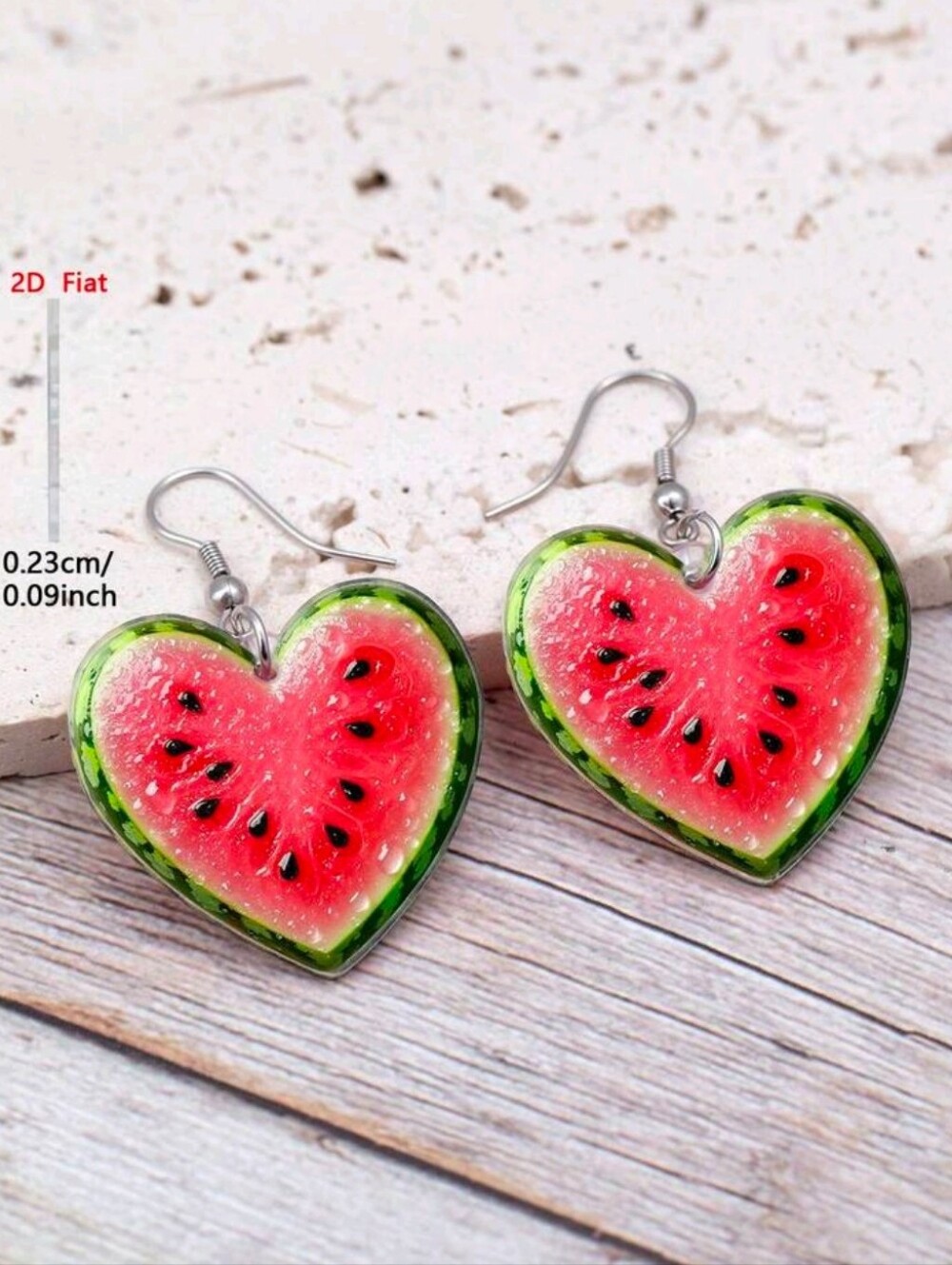 💚Heart Shaped❤️ 🍉 Watermelon 🍉 Earrings - Picture 2 of 3